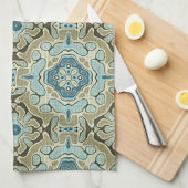 Green Grey Blauwgroen Blue Ochre Hip Bohemian Bali Theedoek (Quarter Fold)