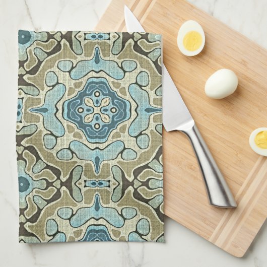 Green Grey Blauwgroen Blue Ochre Hip Bohemian Bali Theedoek (Quarter Fold)