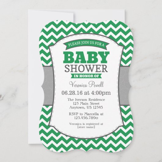 Green Grey Chevron Baby shower Kaart (Voorkant)