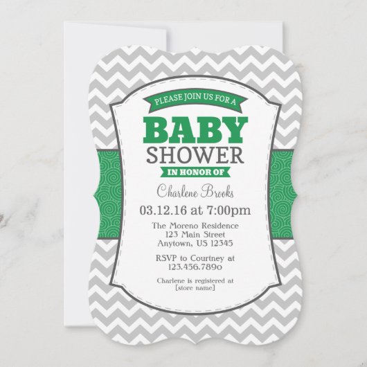 Green Grey Chevron Baby shower Kaart (Voorkant)