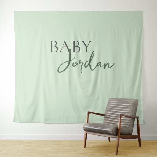 Green Grey Custom, achternaam Baby shower Wandkleed (In Situ (horizontaal))