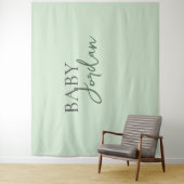 Green Grey Custom, achternaam Baby shower Wandkleed (In situ)