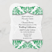 Green Grey Damask Bracket Wedding Invite Kaart (Voorkant / Achterkant)