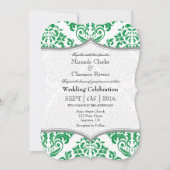 Green Grey Damask Bracket Wedding Invite Kaart (Voorkant)