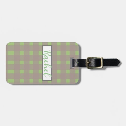 Green Grey Gingham Personalized Bagagelabel (Voorkant horizontaal)