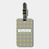 Green Grey Gingham Personalized Bagagelabel (Voorkant verticaal)