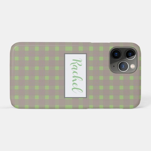 Green Grey Gingham Personalized Case-Mate iPhone Case (Achterkant (horizontaal))