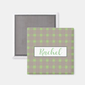 Green Grey Gingham Personalized Magneet (Voorkant / Achterkant)