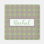 Green Grey Gingham Personalized Magneet (Voorkant)