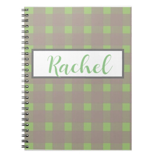 Green Grey Gingham Personalized Notitieboek (Voorkant)