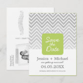 Green Grey Ombre Chevron Wedding Save the Date Ann Aankondigingskaart (Voorkant / Achterkant)