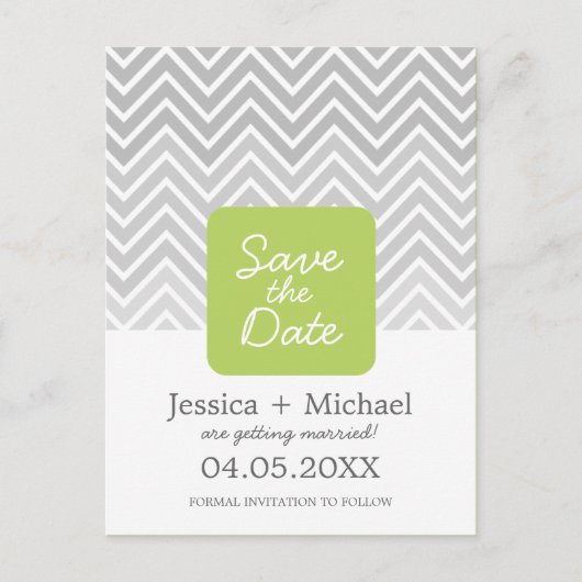 Green Grey Ombre Chevron Wedding Save the Date Ann Aankondigingskaart (Voorkant)