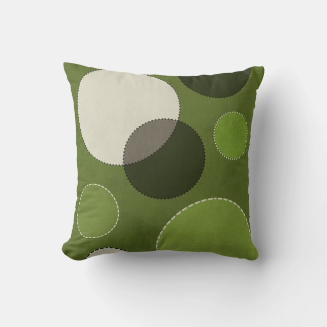 Green Grey Polka Dot Abstract Kussen (Voorkant)