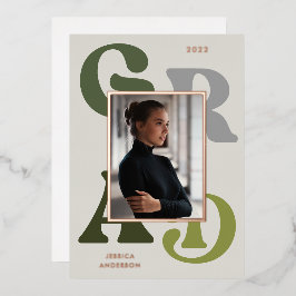 Green Grey Retro Typografie Foto 2022 Afstuderen Folie Uitnodiging