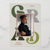 Green Grey Retro Typografie Foto 2022 Afstuderen Folie Uitnodiging (Voorkant)