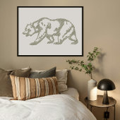 Green Grizzly Bear Animal Line Art Print Poster