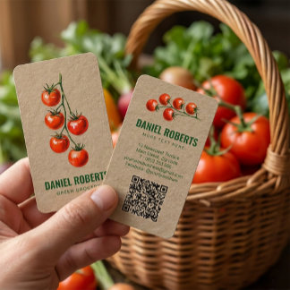 Green Grocery Business Card – Watercolor Tomato Visitekaartje
