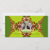 Green Groovy Kerstfeestdag Fotocard sjabloon (Voorkant)