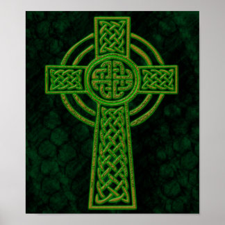 Green Grunge Celtic Cross Poster
