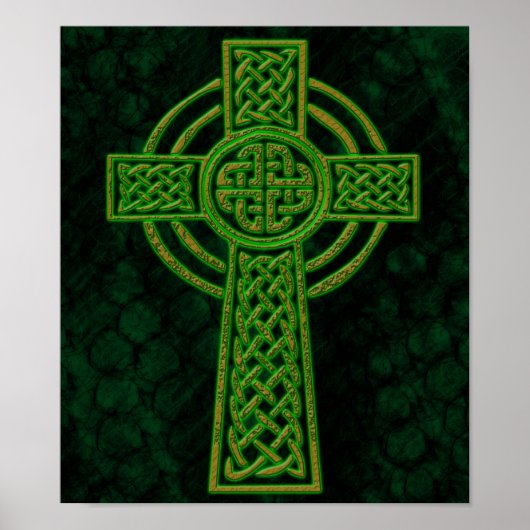 Green Grunge Celtic Cross Poster (Voorkant)