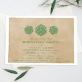 Green Grunge D20 Dice Gamer Birthday Party Invite Kaart