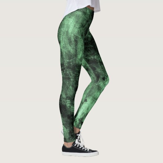 Green Grunge Textured Spandex Leggings (Rechts)