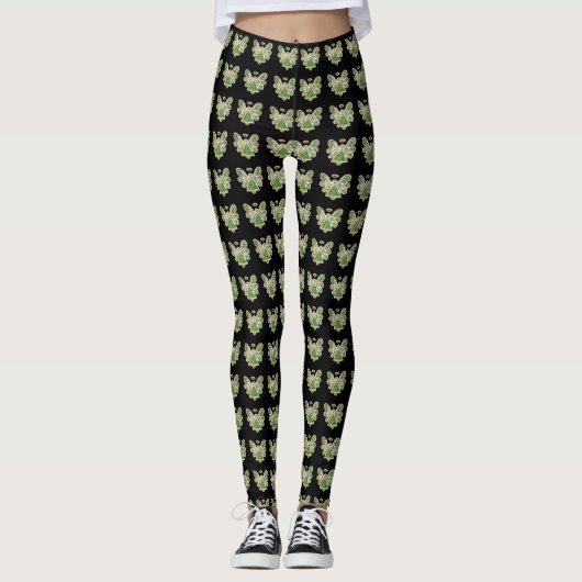 Green Guardian Angel Art Custom Holiday Leggings (Voorkant)