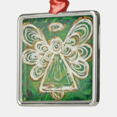 Green Guardian Angel Art Holiday Ornament (Links)