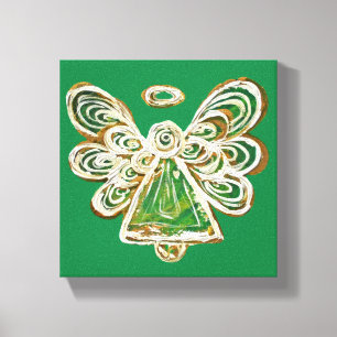 Green Guardian Angel Art Wrapped Canvas Painting Afdruk