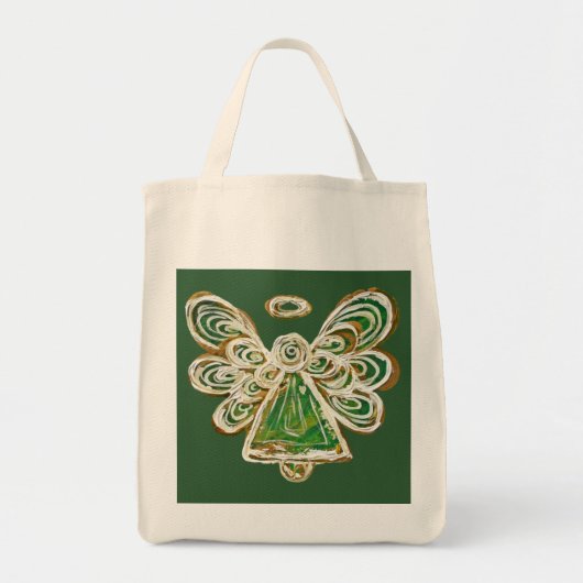 Green Guardian Angel Kerstvakantie Canvas tassen (Voorkant)