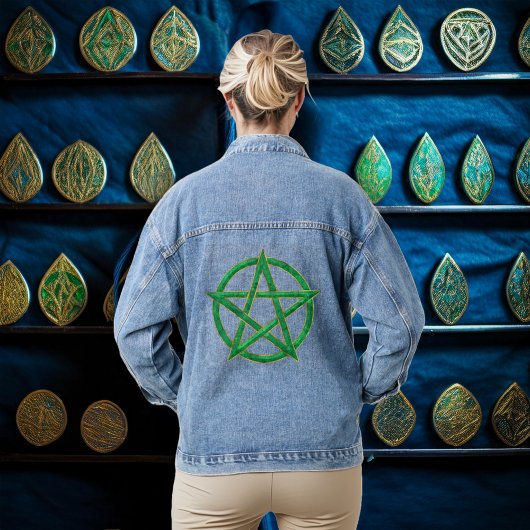 Green Guardian: Het Malachiet pentagram Denim Jacket