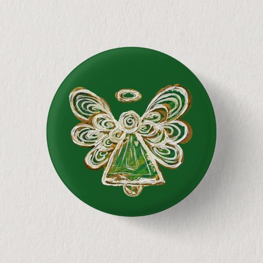 Green Guardian Holiday Angel Custom Button Pins (Voorkant)