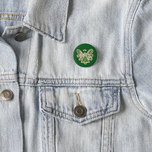 Green Guardian Holiday Angel Custom Button Pins (In situ)