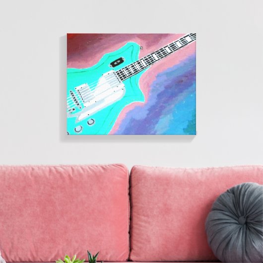 Green Guitar Canvas Print (Insitu (Woonkamer))