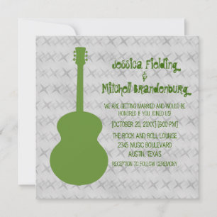 Green Guitar Grunge Wedding Invite Kaart