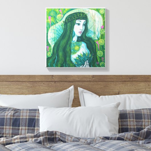 Green Hair Mermaid Underwater Fantasy Surreal Art Canvas Afdruk (Insitu (Slaapkamer))