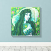 Green Hair Mermaid Underwater Fantasy Surreal Art Canvas Afdruk (Insitu (Houten vloer))