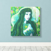 Green Hair Mermaid Underwater Fantasy Surreal Art Canvas Afdruk (Insitu (Houten vloer))