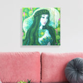 Green Hair Mermaid Underwater Fantasy Surreal Art Canvas Afdruk (Insitu (Woonkamer))