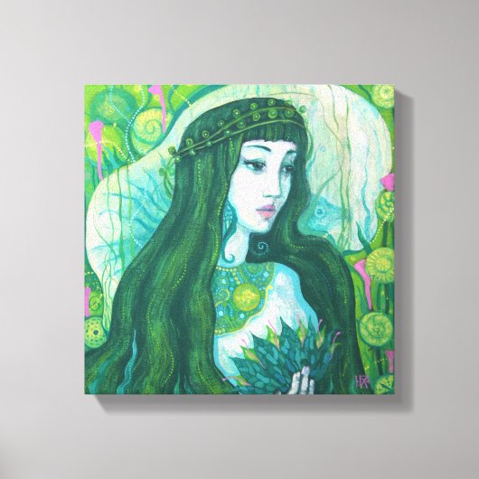 Green Hair Mermaid Underwater Fantasy Surreal Art Canvas Afdruk (Voorkant)