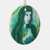 Green Hair Mermaid Underwater Fantasy Surreal Art Keramisch Ornament (Rechts)