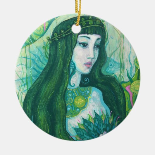 Green Hair Mermaid Underwater Fantasy Surreal Art Keramisch Ornament (Voorkant)