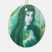 Green Hair Mermaid Underwater Fantasy Surreal Art Keramisch Ornament (Links)