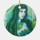 Green Hair Mermaid Underwater Fantasy Surreal Art Keramisch Ornament (Achterkant)