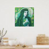 Green Hair Mermaid Underwater Fantasy Surreal Art Poster (Keuken)
