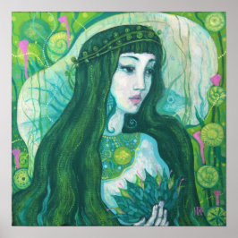 Green Hair Mermaid Underwater Fantasy Surreal Art Poster