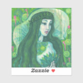 Green Hair Mermaid Underwater Fantasy Surreal Art Sticker (Vel)