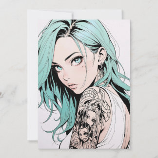 Green Hair Tattoo Anime Girl Kaart