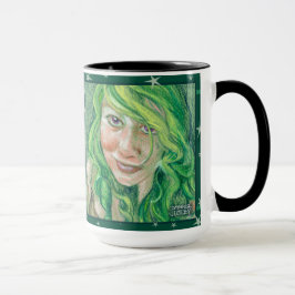Green Haire Fantasy Woman met Paarse ogen Mok