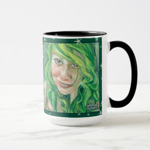 Green Haire Fantasy Woman met Paarse ogen Mok